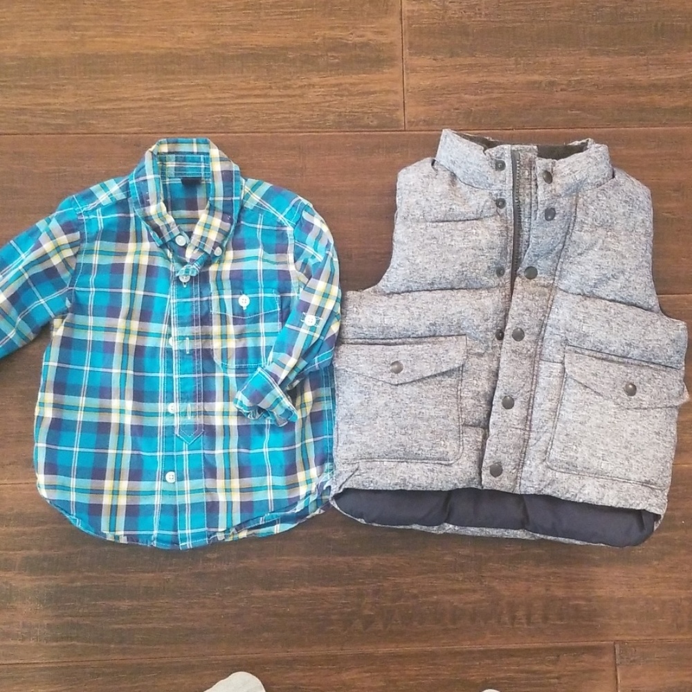 Gap 3T primaloft vest and plaid shirt